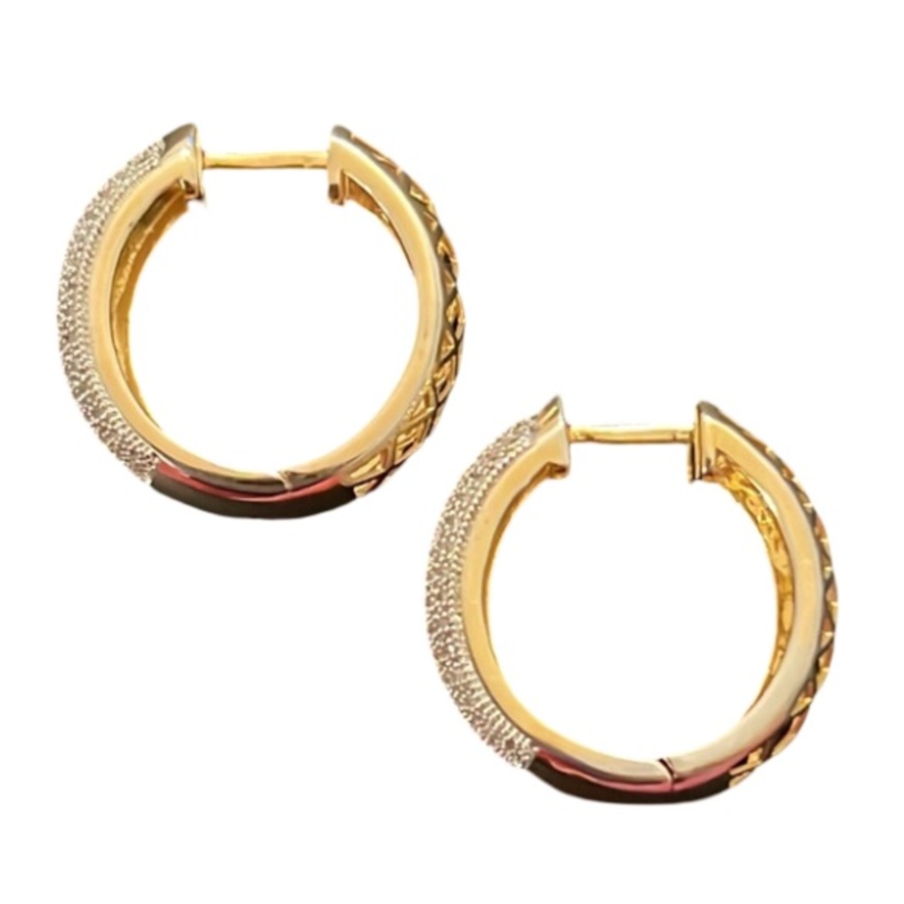 Designer 14KT Gold Plated Paved CZ Crystal Diamond Cut Out Huggie Hoops
